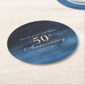 Navy Blue 50th Wedding Jubileum Ronde Kartonnen Onderzetter (Gebogen)