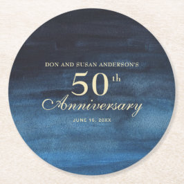 Navy Blue 50th Wedding Jubileum Ronde Kartonnen Onderzetter