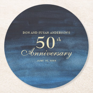Navy Blue 50th Wedding Jubileum Ronde Kartonnen Onderzetter