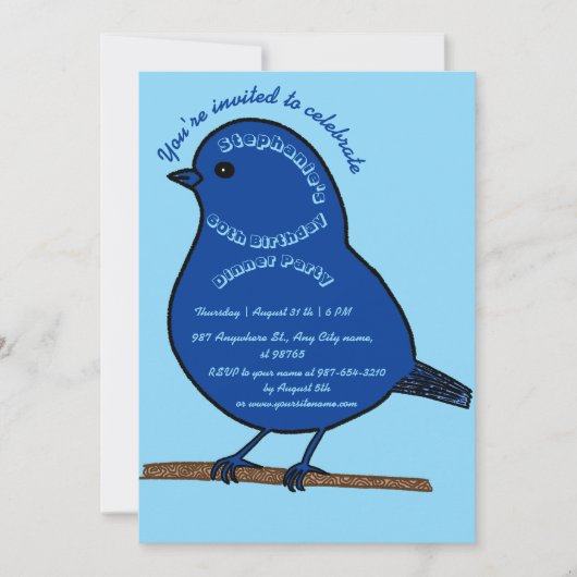 Navy Blue 60e verjaardag Schattigee vogel Dinner P Kaart (Voorkant)