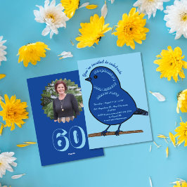 Navy Blue 60e verjaardag Schattigee vogel Dinner P Kaart