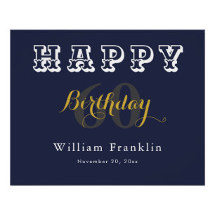 Navy Blue 60ste verjaardag feest Glossy Perfect Poster