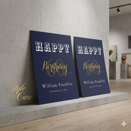 Navy Blue 60ste verjaardag feest Glossy Perfect Poster