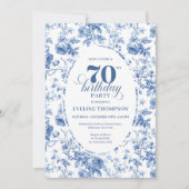 Navy Blue 70th Birthday Classic Floral Invitation Kaart (Voorkant)