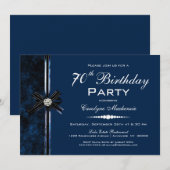 Navy Blue 70th Birthday Party Kaart (Voorkant / Achterkant)