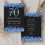 Navy Blue 70th Birthday Sla de datum op met detail Kaart<br><div class="desc">Elegant "70th Birthday Party" ontwerp met Navy Blue Lights en aangepaste naam en details tekst. Makkelijk te gebruiken en makkelijk te personaliseren. Bestel vandaag nog!</div>
