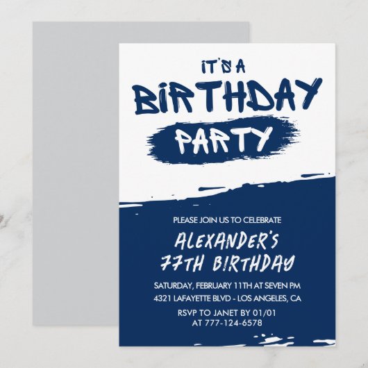 Navy Blue 77e verjaardagsuitnodigingen Mannen Graf Kaart (Voorkant / Achterkant)