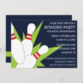 Navy Blue 7-10 Split Bowling Birthday Party Kaart (Voorkant / Achterkant)