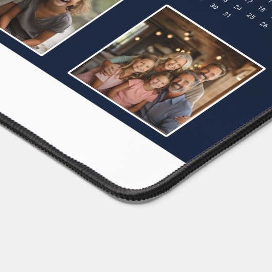 Navy Blue aangepaste naam fotocollage 2024 kalende Bureaumat (Hoek)