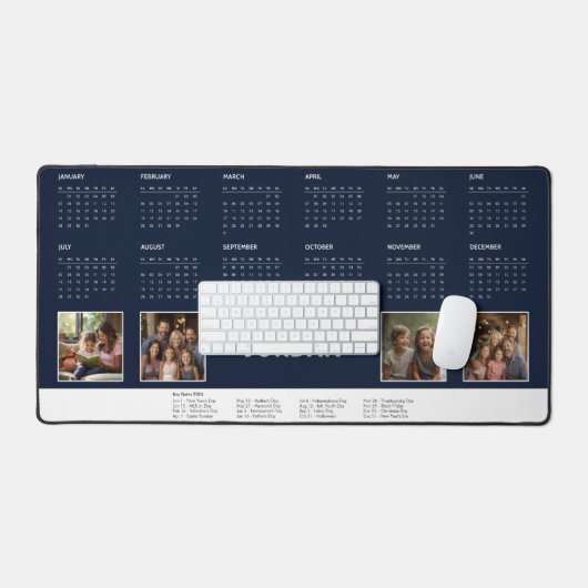 Navy Blue aangepaste naam fotocollage 2024 kalende Bureaumat (Keyboard & Muis)