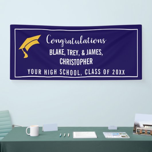 Navy Blue Aangepaste Namen Afstuderen Banner (Beurs)