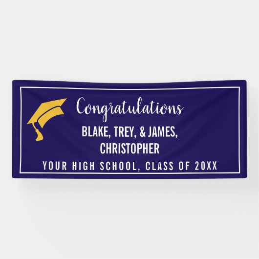 Navy Blue Aangepaste Namen Afstuderen Banner (Horizontaal)