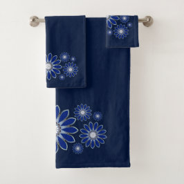 Navy Blue Abstract Floral Bad Handdoek