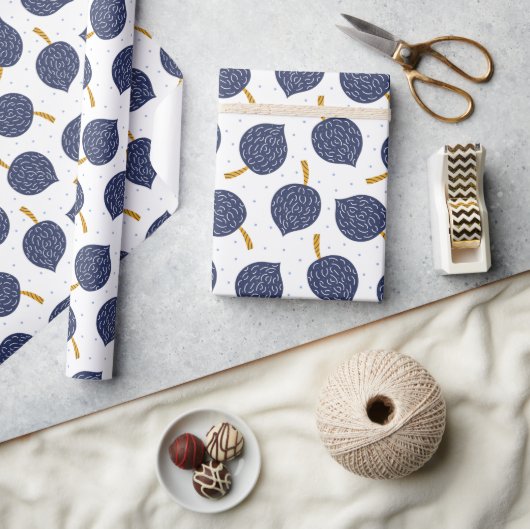 Navy Blue Abstract Flying Bomb Fruit Pattern Cadeaupapier (Crafts)