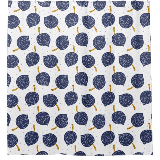 Navy Blue Abstract Flying Bomb Fruit Pattern Douchegordijn (Voorkant)