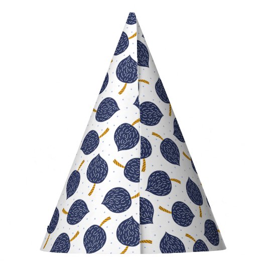 Navy Blue Abstract Flying Bomb Fruit Pattern Feesthoedjes (Achterkant)