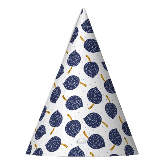 Navy Blue Abstract Flying Bomb Fruit Pattern Feesthoedjes (Links)