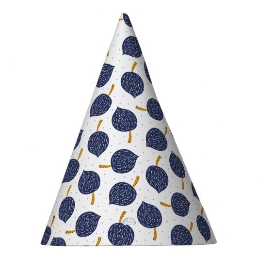 Navy Blue Abstract Flying Bomb Fruit Pattern Feesthoedjes (Rechts)