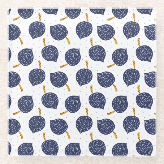 Navy Blue Abstract Flying Bomb Fruit Pattern Glazen Onderzetter (Voorkant)