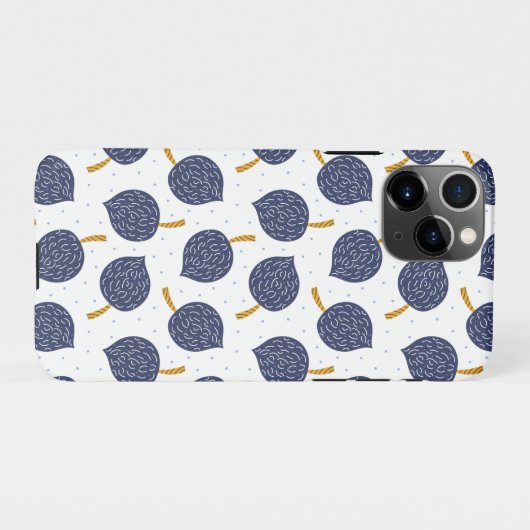 Navy Blue Abstract Flying Bomb Fruit Pattern iPhone Hoesje (Achterkant horizontaal)