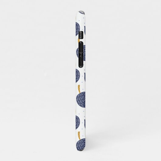 Navy Blue Abstract Flying Bomb Fruit Pattern iPhone Hoesje (Linkerkant)