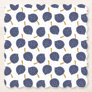 Navy Blue Abstract Flying Bomb Fruit Pattern Kartonnen Onderzetters