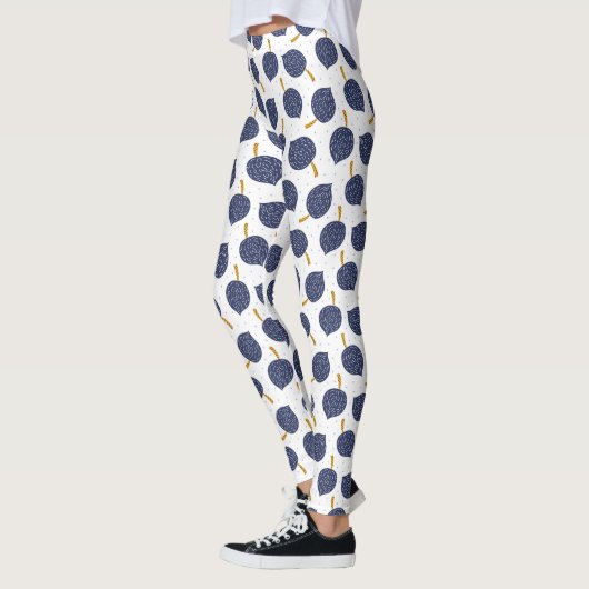 Navy Blue Abstract Flying Bomb Fruit Pattern Leggings (Links)