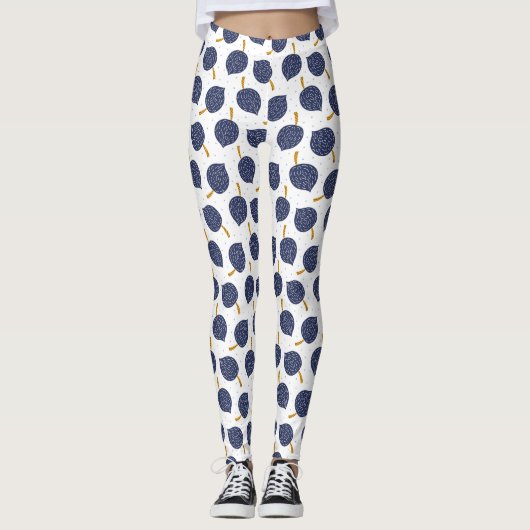 Navy Blue Abstract Flying Bomb Fruit Pattern Leggings (Voorkant)
