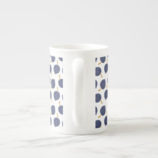 Navy Blue Abstract Flying Bomb Fruit Pattern Porselein Kop (Achterkant)