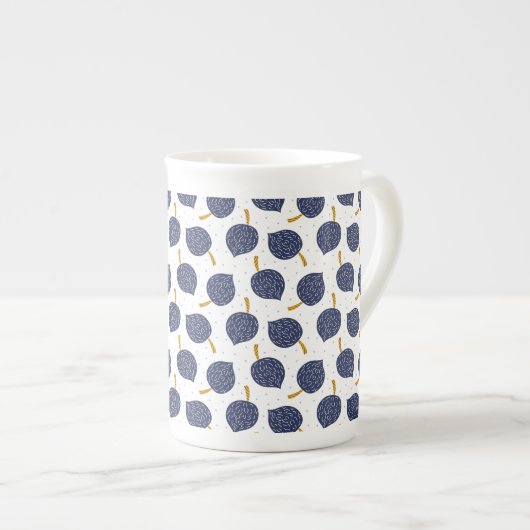 Navy Blue Abstract Flying Bomb Fruit Pattern Porselein Kop (Voorkant rechts)