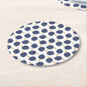 Navy Blue Abstract Flying Bomb Fruit Pattern Ronde Kartonnen Onderzetter (Gebogen)