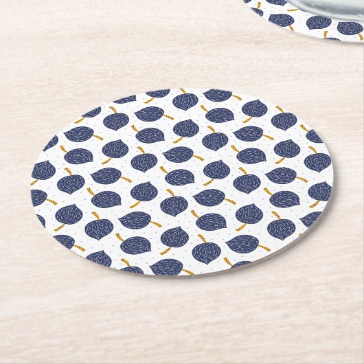 Navy Blue Abstract Flying Bomb Fruit Pattern Ronde Kartonnen Onderzetter (Gebogen)