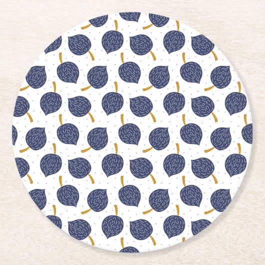 Navy Blue Abstract Flying Bomb Fruit Pattern Ronde Kartonnen Onderzetter (Voorkant)