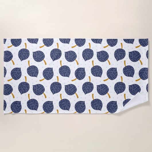Navy Blue Abstract Flying Bomb Fruit Pattern Strandlaken (Voorkant)