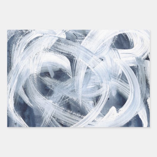 Navy Blue Abstract Painterly Inpakpapier Vel (Voorkant 3)