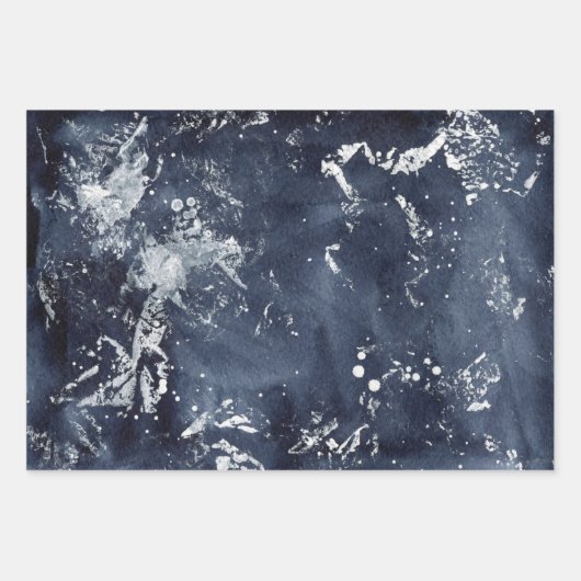 Navy Blue Abstract Painterly Inpakpapier Vel (Voorkant 2)