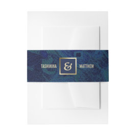 Navy Blue Abstract Pattern Gold Wedding Uitnodigingen Wikkel