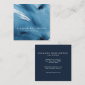 Navy Blue Abstract Waterverf Texture Custom Vierkante Visitekaartje (Voorkant / Achterkant)