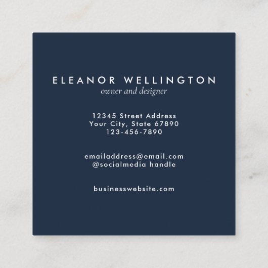 Navy Blue Abstract Waterverf Texture Custom Vierkante Visitekaartje (Achterkant)