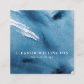 Navy Blue Abstract Waterverf Texture Custom Vierkante Visitekaartje (Voorkant)