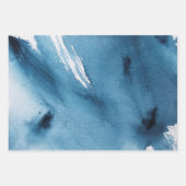 Navy Blue Abstract Waterverf Texture Inpakpapier Vel (Voorkant 2)
