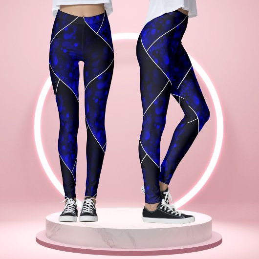 Navy Blue Abstracte Kunst Geometrische Glow Line P Leggings