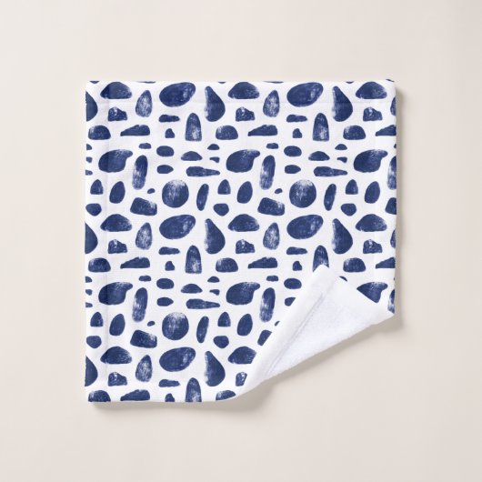Navy Blue Abstracte vormen Luxury Modern Waterverf Bad Handdoek (Wasdoekje)