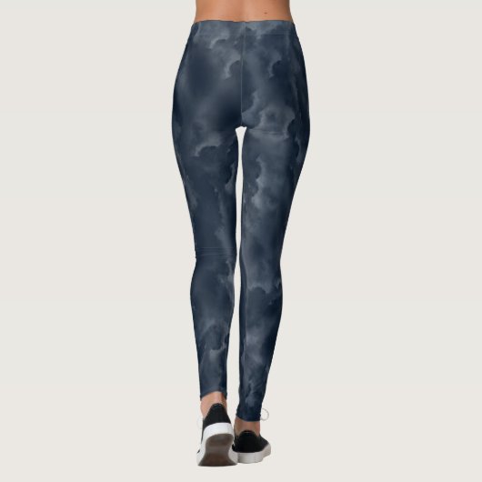Navy Blue Abstracte Waterverf Stain Elegant Chic Leggings (Achterkant)