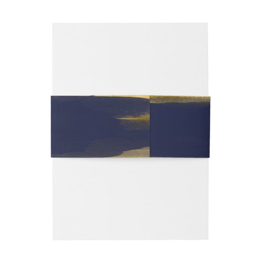 Navy Blue Abstracte Waterverf vergulde bruiloft Uitnodigingen Wikkel (Achterkant Voorbeeld)