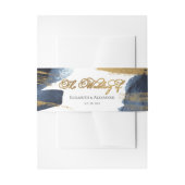 Navy Blue Abstracte Waterverf vergulde bruiloft Uitnodigingen Wikkel (Voorkant Voorbeeld)