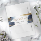 Navy Blue Abstracte Waterverf vergulde bruiloft Uitnodigingen Wikkel