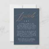 Navy Blue Accommodatie Gold Wedding Details Kaarte RSVP Kaartje (Voorkant)
