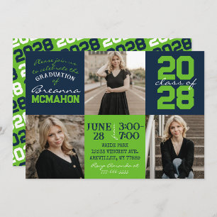 Navy Blue & Action Green 3 Foto Afstuderen Kaart