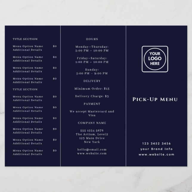 Navy Blue Afhaal Logo | Restaurant Branding  (Voorkant)